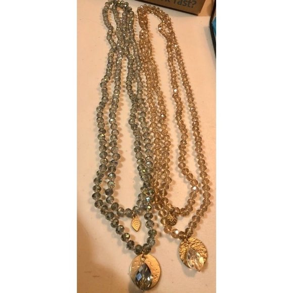 two long glass crystal cuts necklaces in smoke and pink colors - Picture 1 of 4